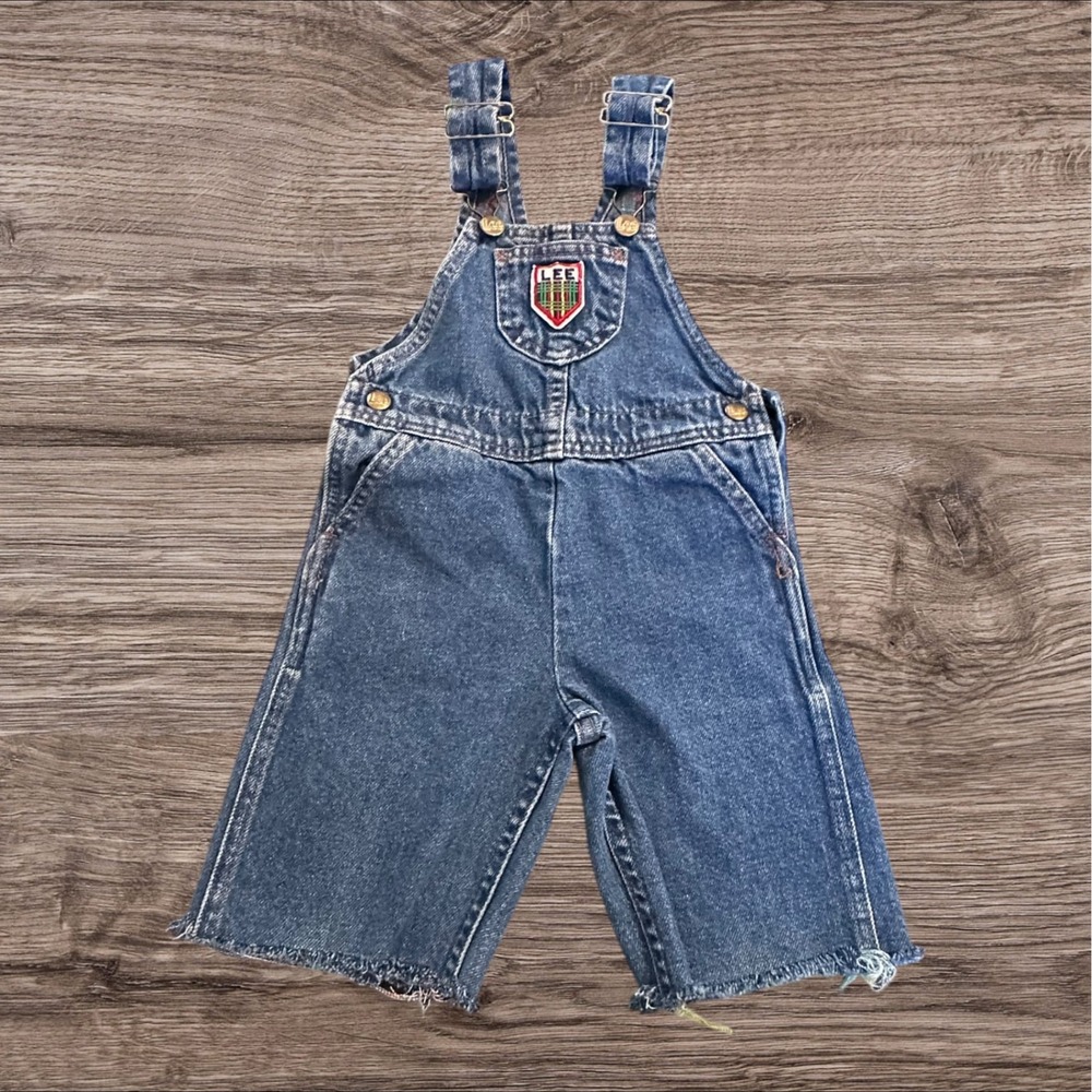 Vintage 1990s Lee Denim Overalls Toddler Size 4T Made USA Bib Shortalls Cut Hem
